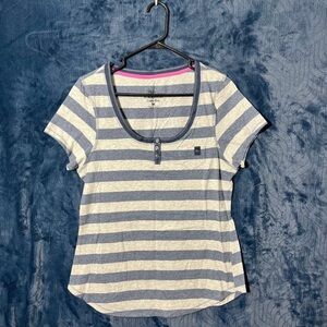 Casual Striped Scoop Neck Women's Top - Blue and Cream
